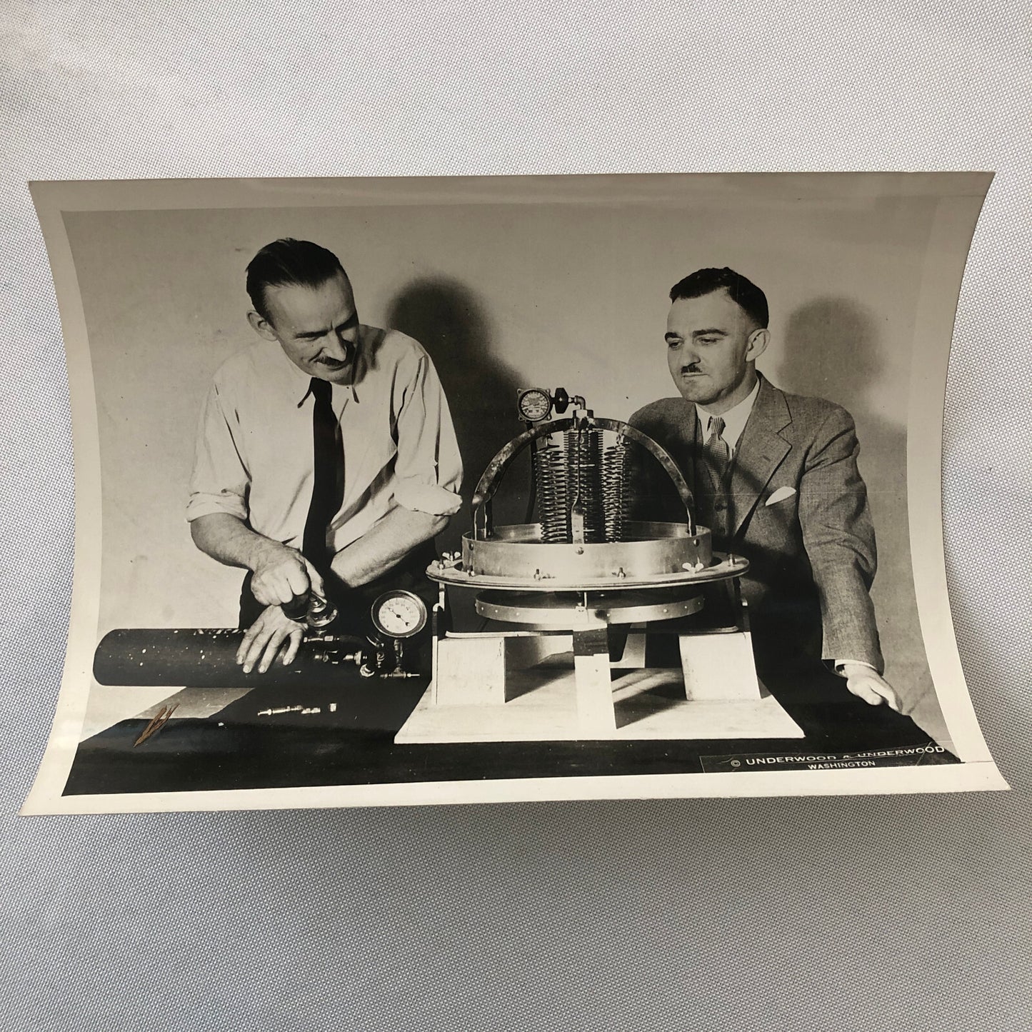 Press Photo Photograph Men with Science Equipment Underwood and Underwood Photo