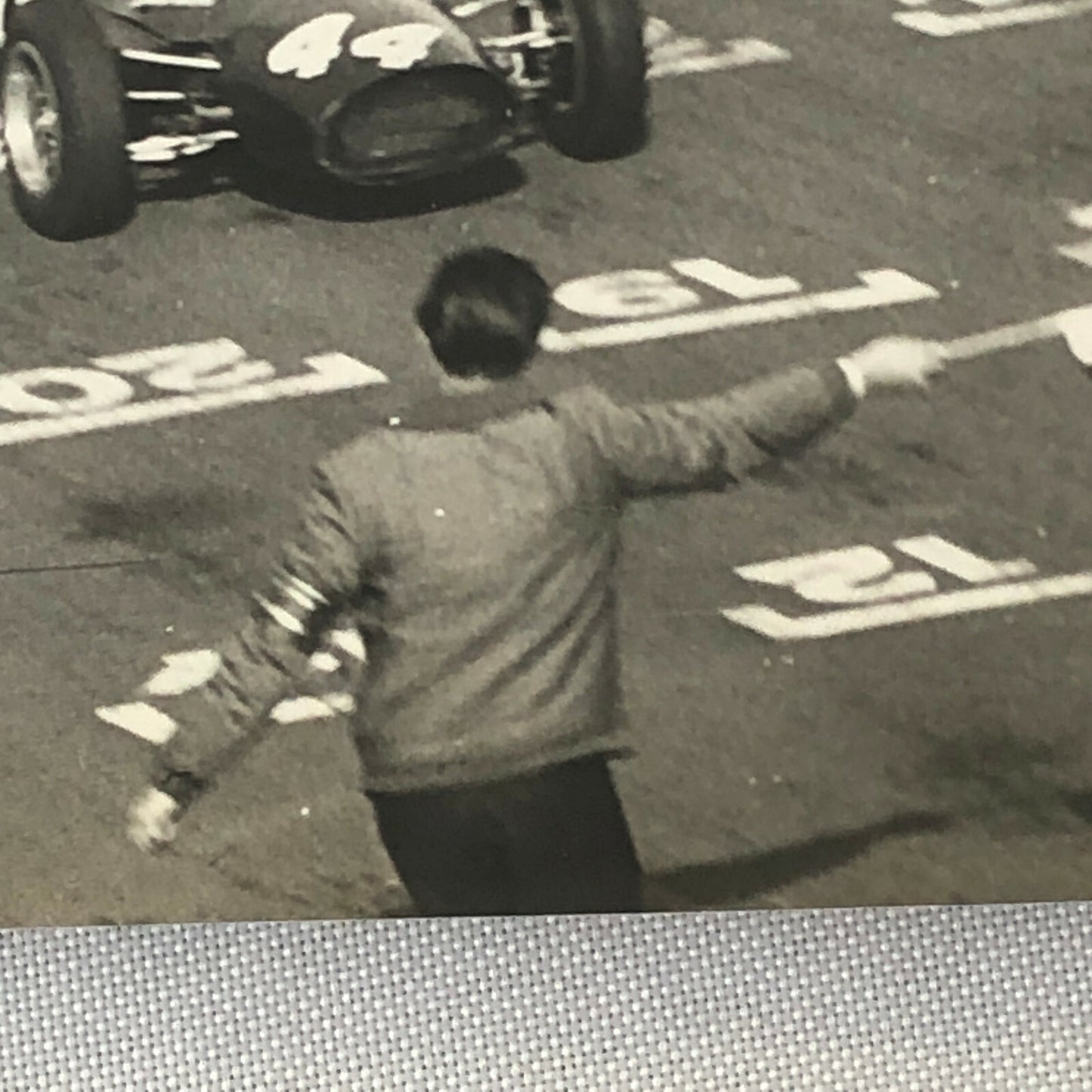 Vintage Racing Car Photo Photograph - Car Crossing the Finish Checkered Flag