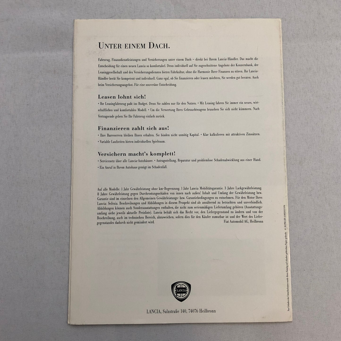 Lancia Dedra SW Station Wagon Car Sales Brochure Catalog Dedra German Text