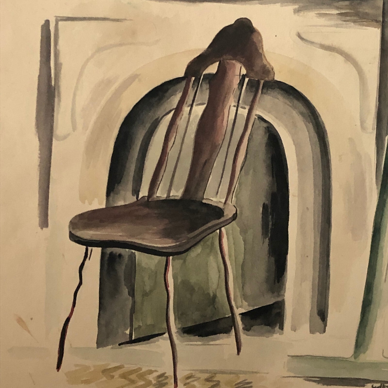 Vintage Painting Art Artwork Artist Arthur E Sudler Chair Fireplace Books