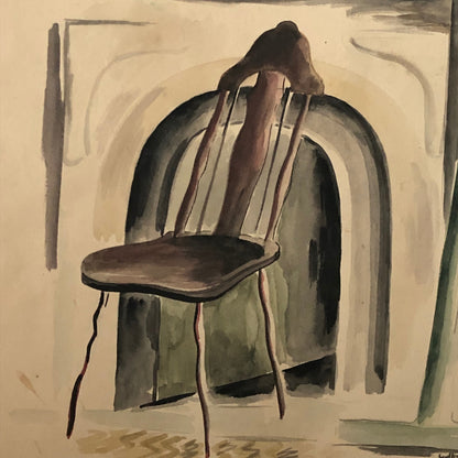 Vintage Painting Art Artwork Artist Arthur E Sudler Chair Fireplace Books