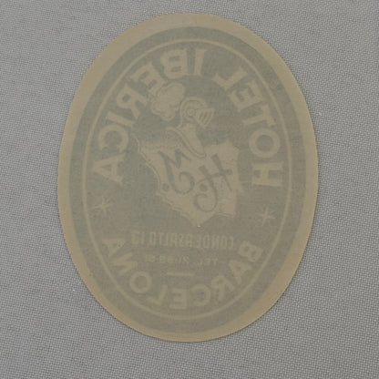 Vintage Hotel Travel Label Hotel Iberica Barcelona Spain Espana