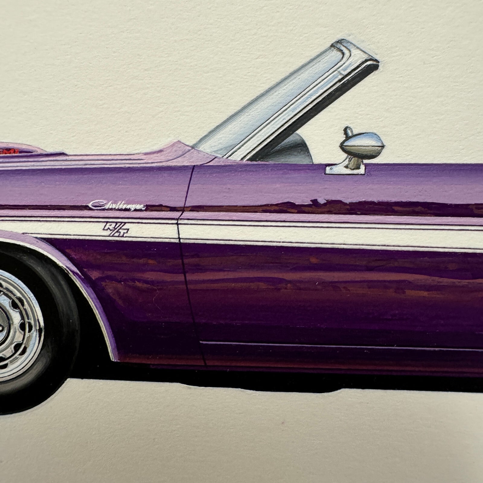 1970 Dodge Challenger Hemi Convertible Muscle Car Illustration Art Drawing