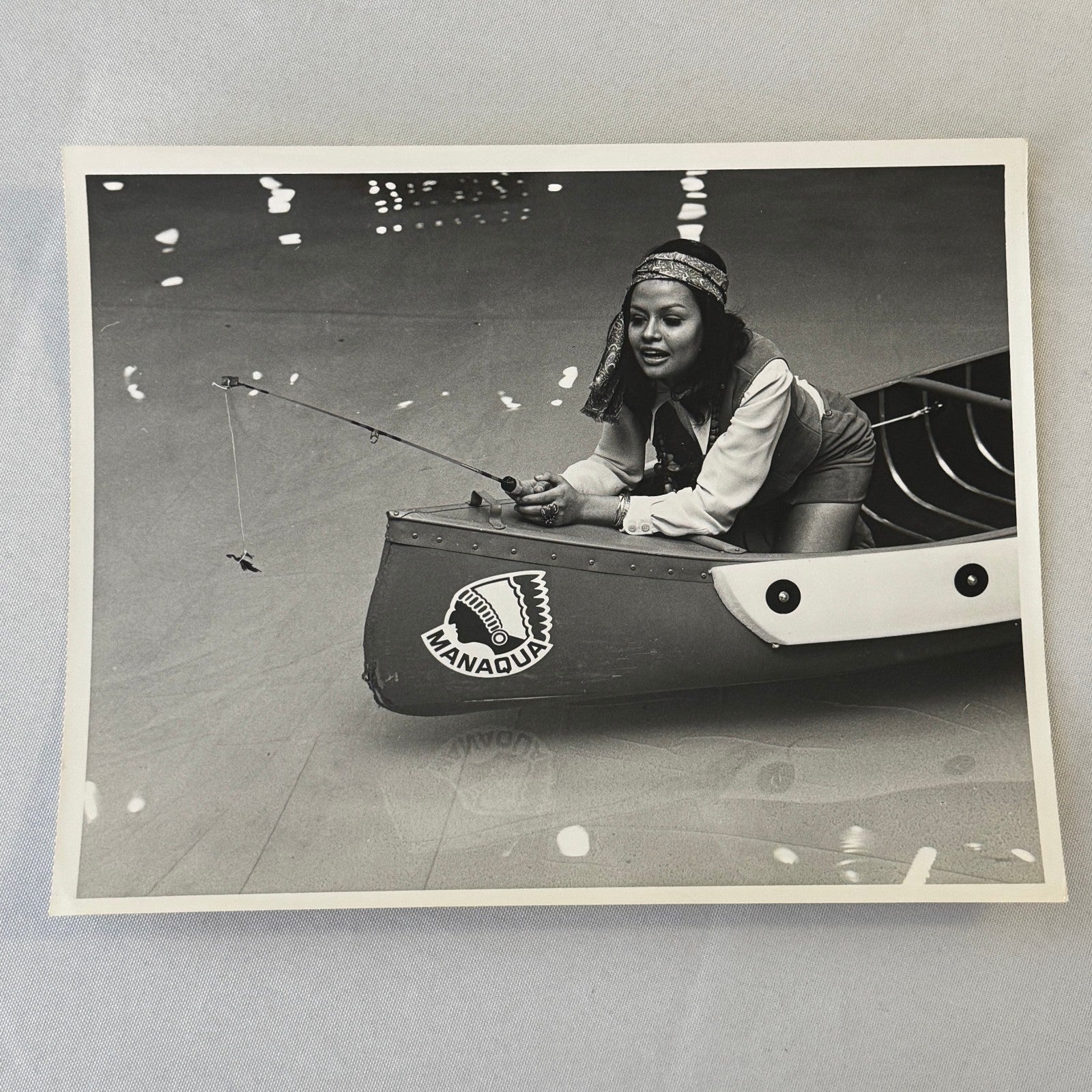 Vintage Manaqua Canoe Boat Advertising Photo with Model