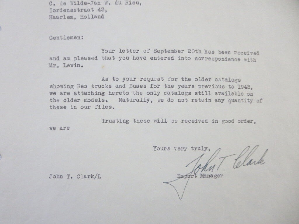 1945 REO Motors Inc Correspondence Letter Letterhead REO Truck Bus