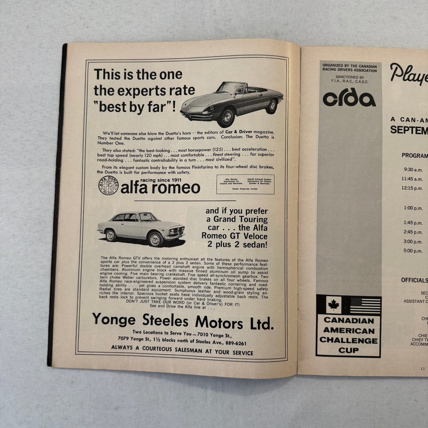 1967 Can Am Racing Program Players 200 Mosport Canada CanAm Bruce McLaren +