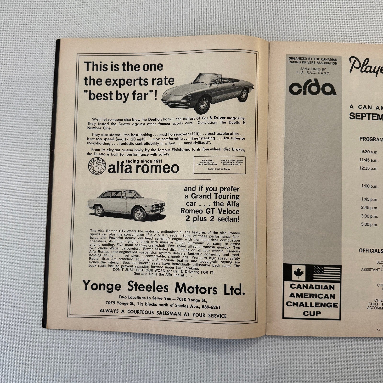 1967 Can Am Racing Program Players 200 Mosport Canada CanAm Bruce McLaren +