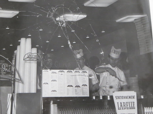 Vintage Montreal Photo Bullet Holes Restaurant Window Crime Scene Photograph