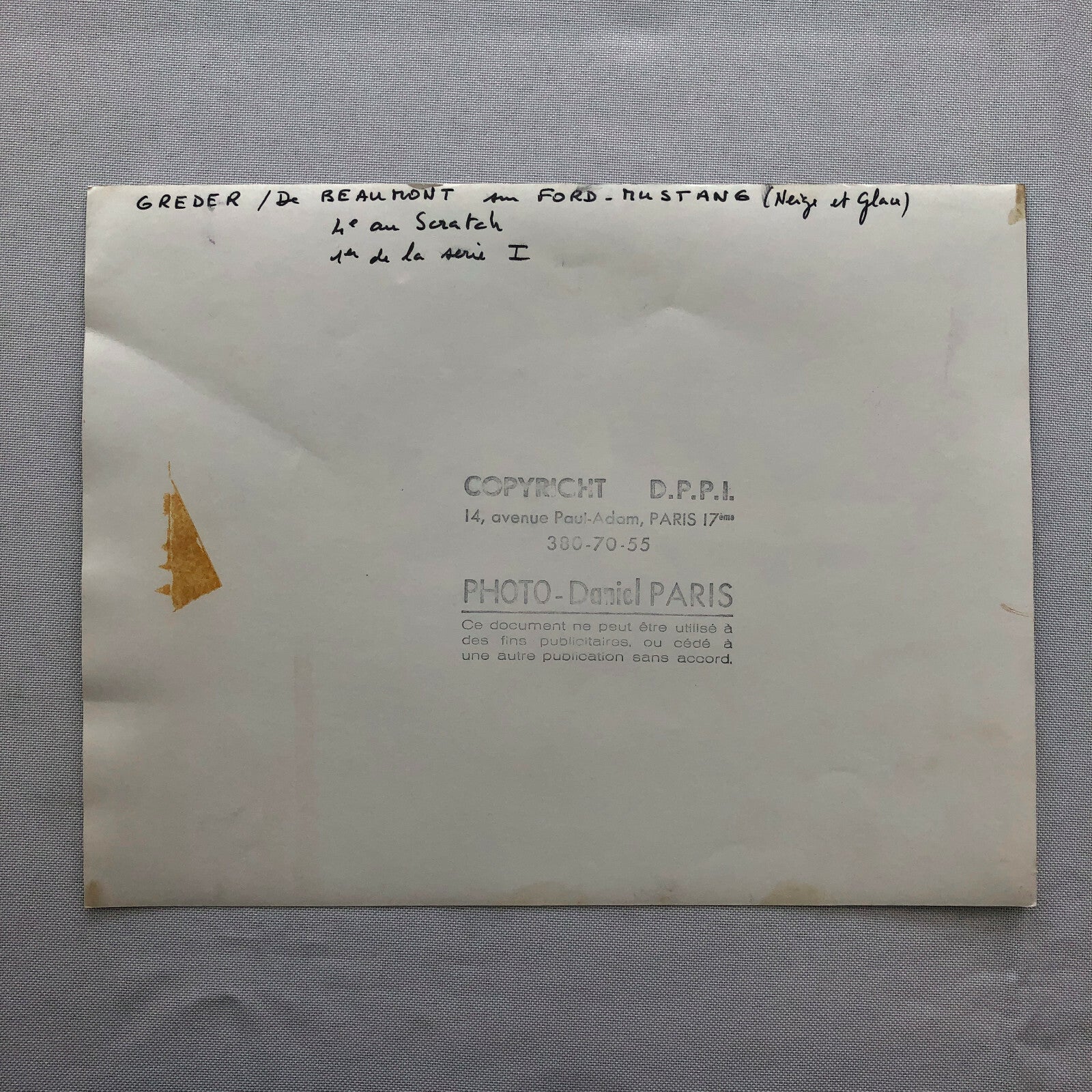 Vintage DPPI Racing Photo Photograph Ford Mustang Rally Car in Snow Greder + 