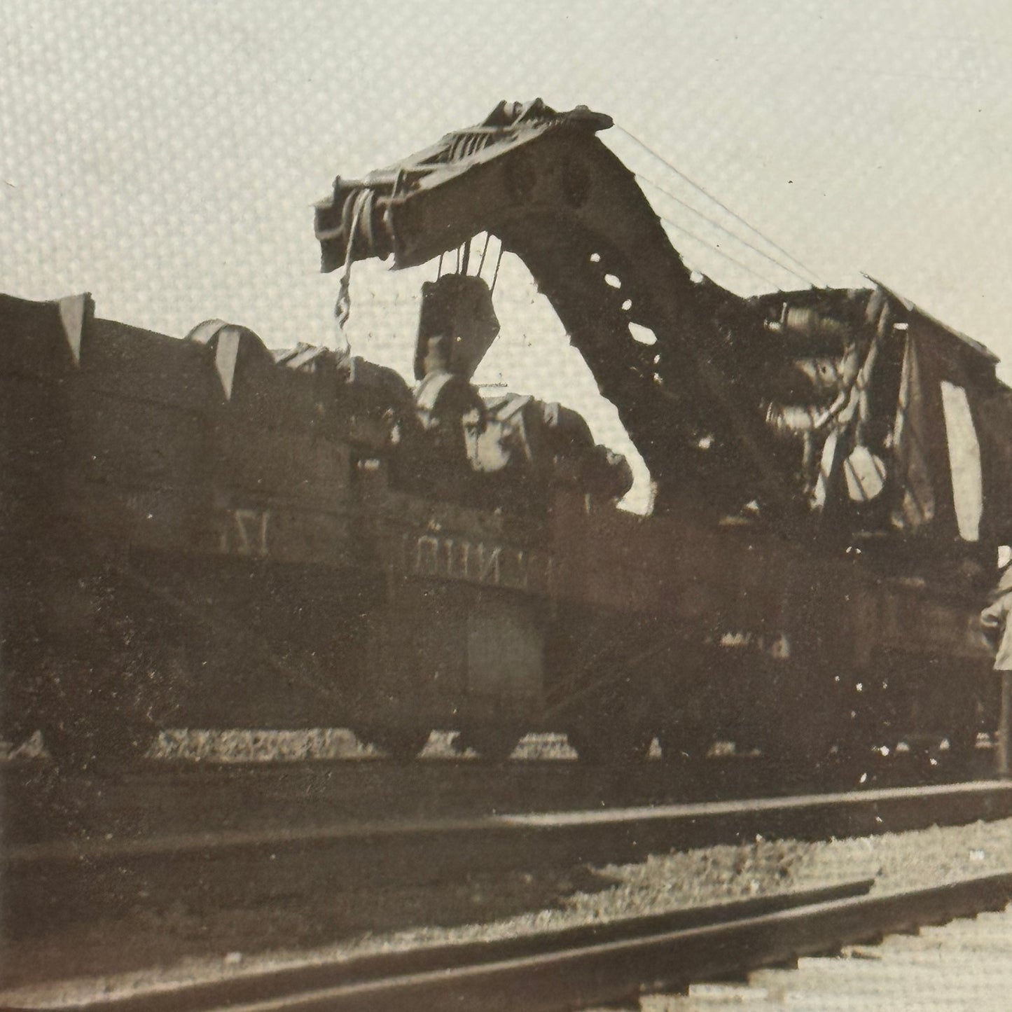 Antique Glass Plate Lantern Slide Photo Train with Crane