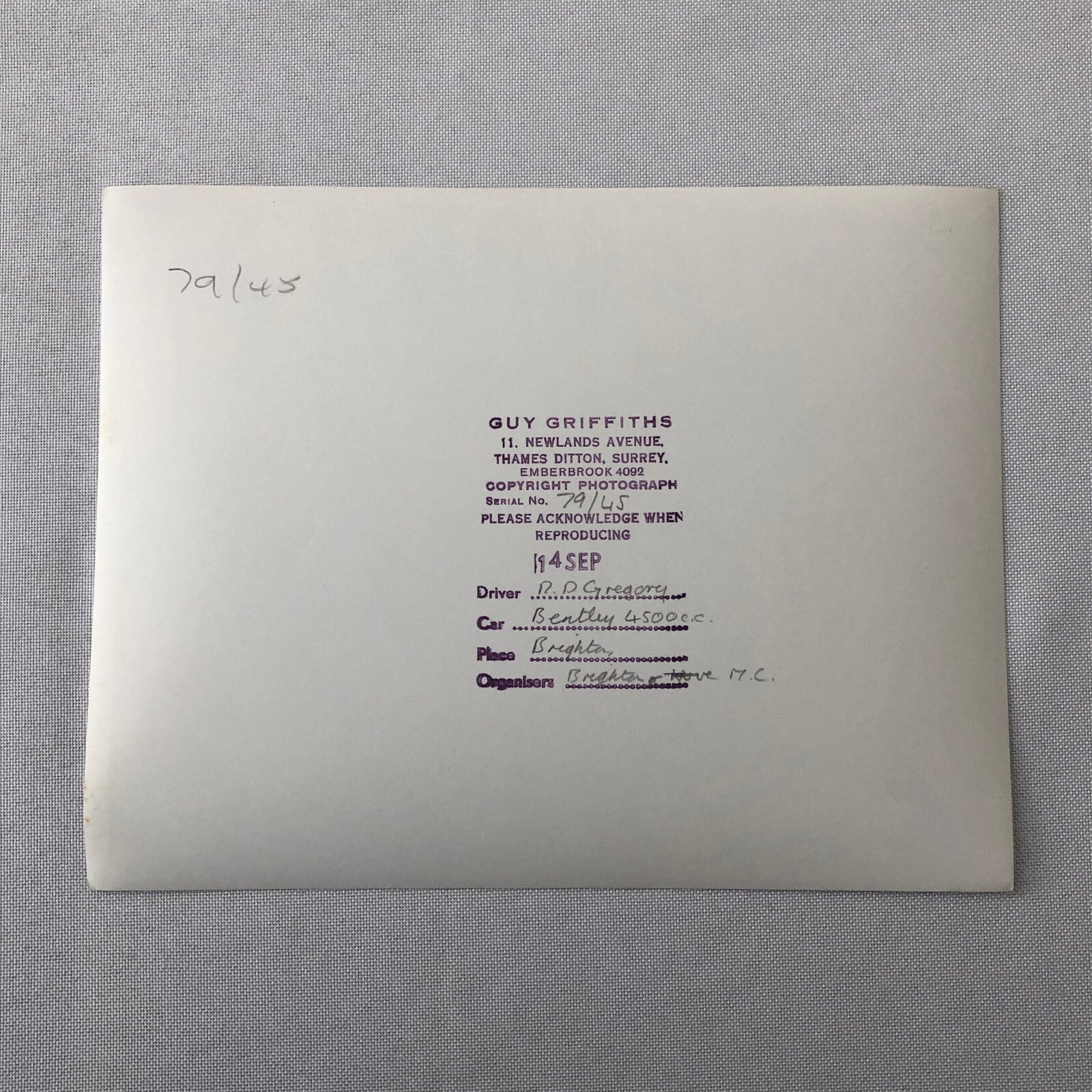 Vintage Car Racing Photo Photograph Print Bentley 4500 CC Brighton UK 