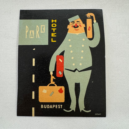 Vintage Travel Luggage Label Park Hotel Budapest Hungary Hungarian