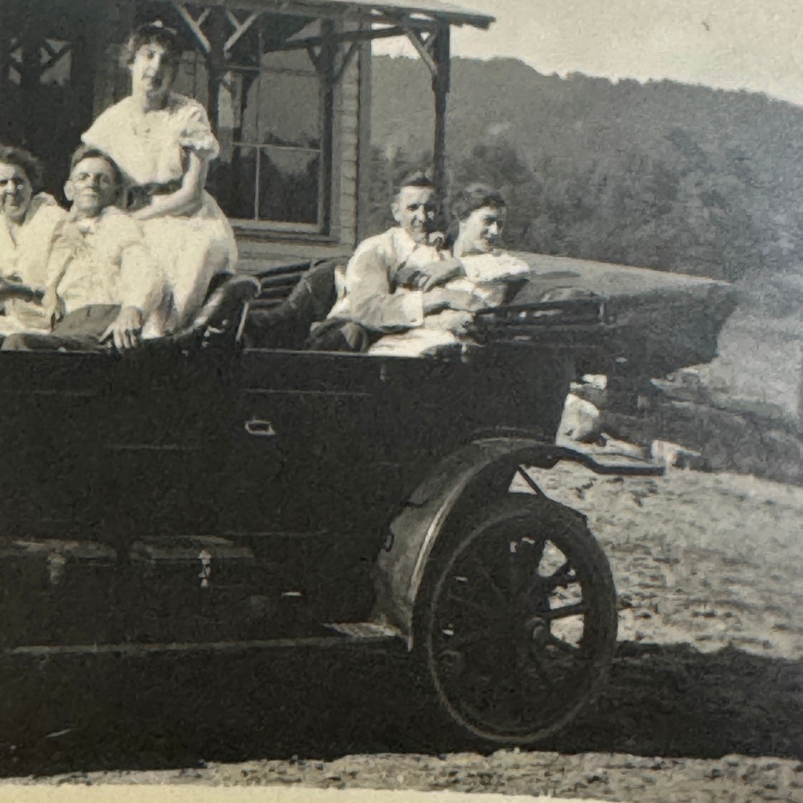 Vintage Automobile Photo Photograph Print Snapshot People in Car