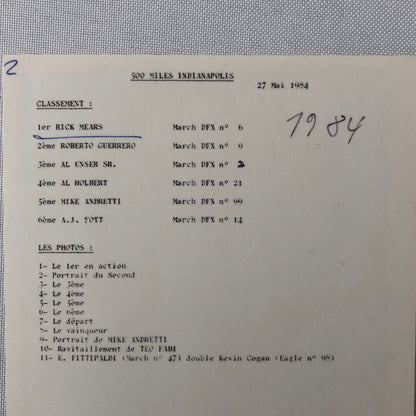 Vintage Indy Indianapolis Racing Photo Photograph Rick Mears 1984 DPPI