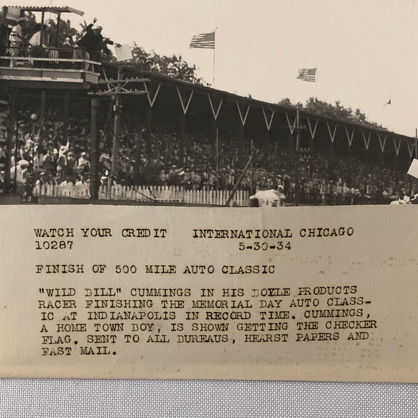 Press Photo 1934 Indianapolis Indy 500 Racing Photograph Wild Bill Cummings