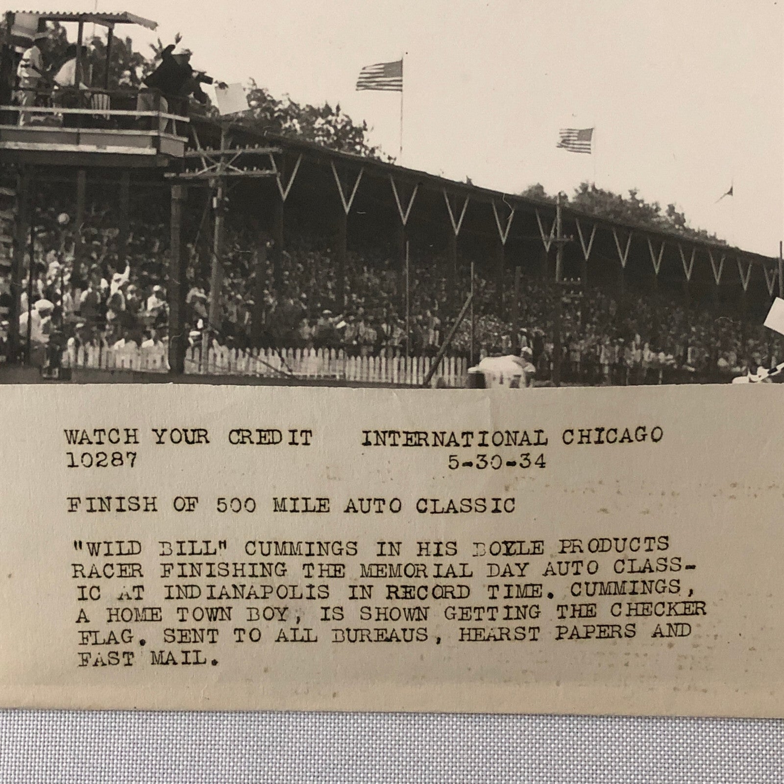 Press Photo 1934 Indianapolis Indy 500 Racing Photograph Wild Bill Cummings