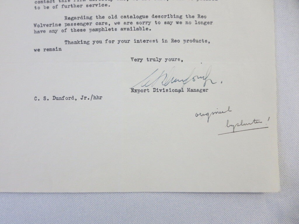 1947 REO Motors Inc Correspondence Letter Letterhead REO Truck 