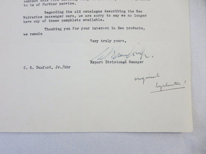 1947 REO Motors Inc Correspondence Letter Letterhead REO Truck 