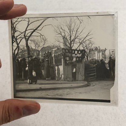 Antique Glass Plate Lantern Slide Photo People in Market with Plants Wreath