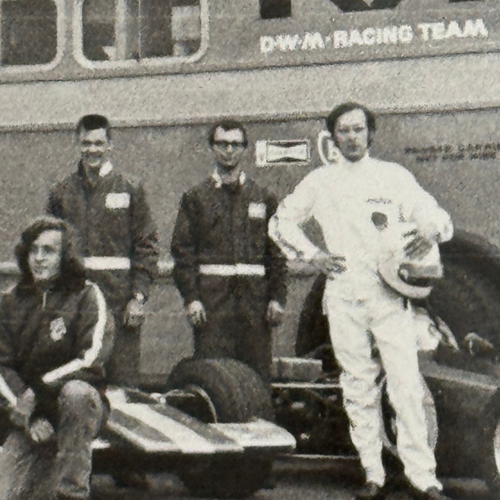 Vintage Car Racing Photo Jim Russell Racing Team Transporter Drivers Photograph