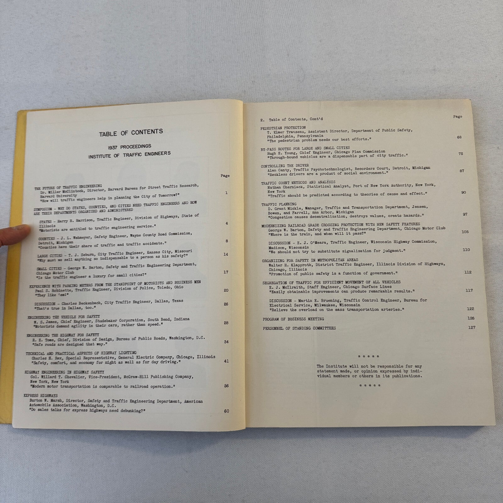 Institute of Traffic Engineers 1937 Urban Planning Book Document Road Building