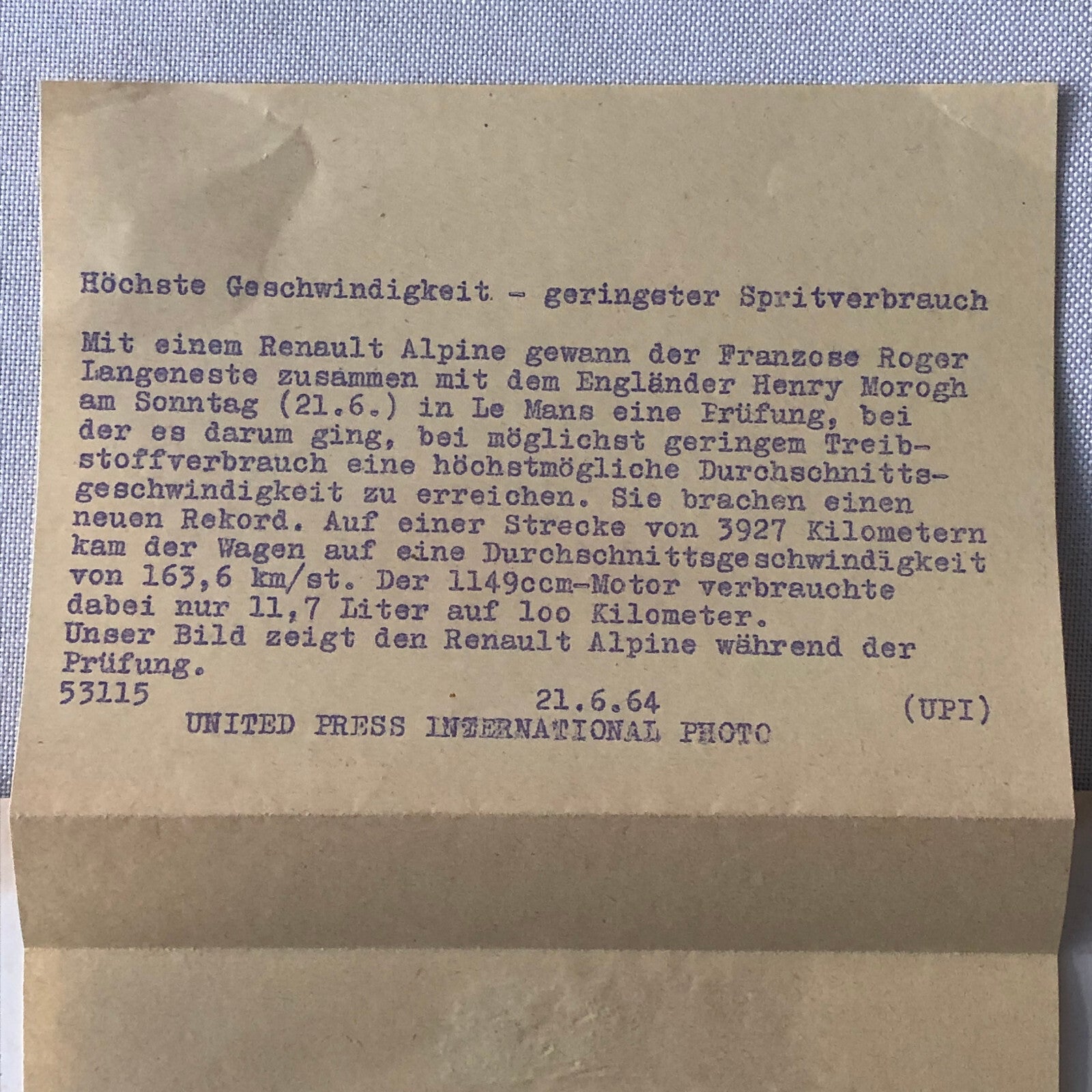 1964 Renault Alpine Racing Car Associated Press Photo Photograph 