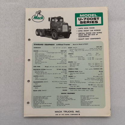 Mack Truck Model U-700ST Series Sales Brochure Catalog Mack U700 ST U700ST