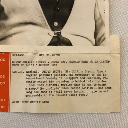 Vintage Press Photo Photograph British Artist Sir William Orpen Portrait Painter