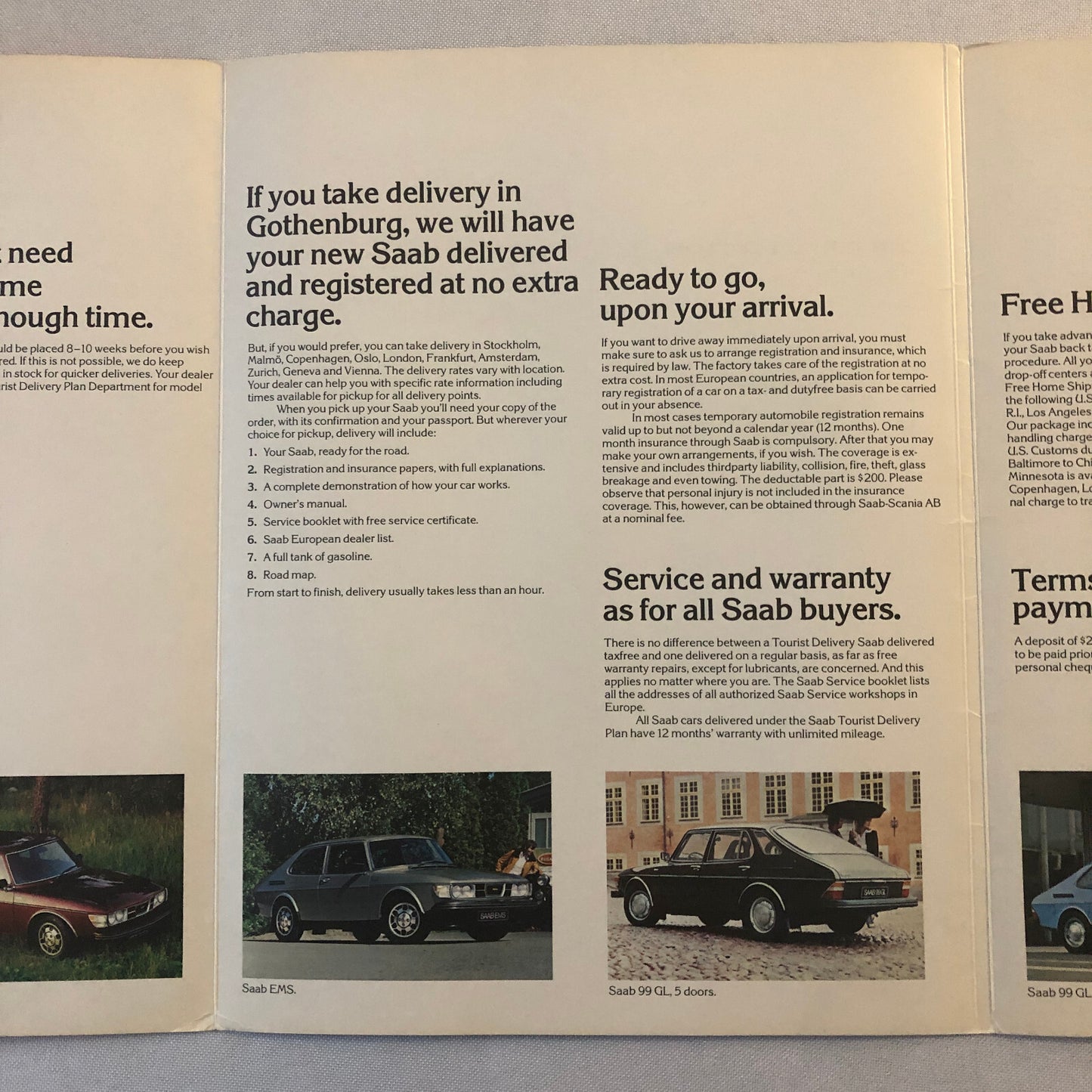 Vintage Saab Tourist Delivery Program Sales Brochure Catalog 99 EMS Turbo +