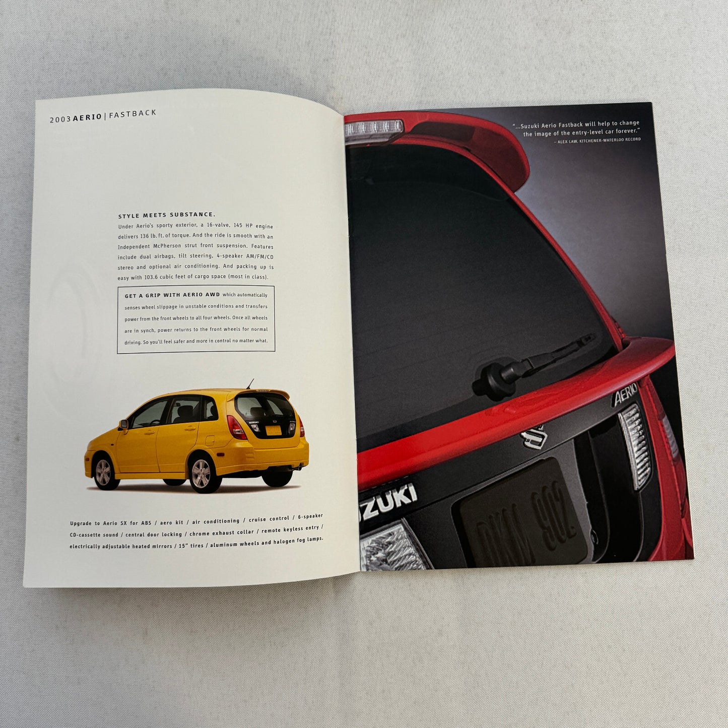 2003 Suzuki Aerio Car Sales Brochure Catalog Sedan GLX Fastback S 5X