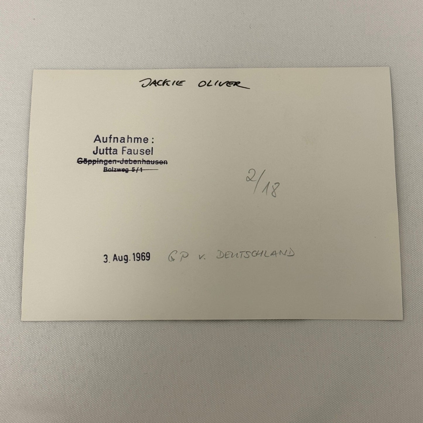 Vintage Racing Photo 1969 German Grand Prix Jackie Oliver Motorsport Photograph