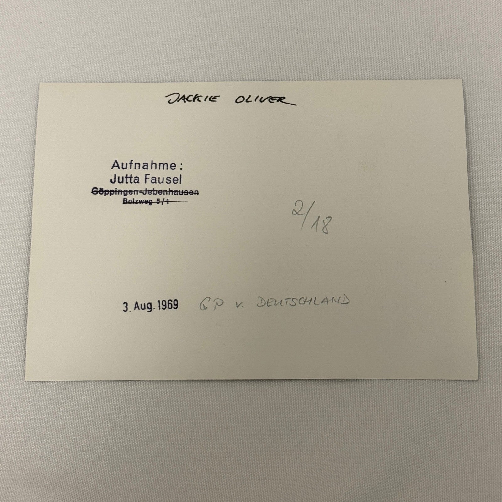 Vintage Racing Photo 1969 German Grand Prix Jackie Oliver Motorsport Photograph