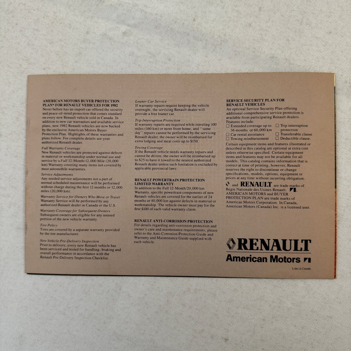 1982 Renault LeCar Car Sales Brochure Catalog Advertising Vintage