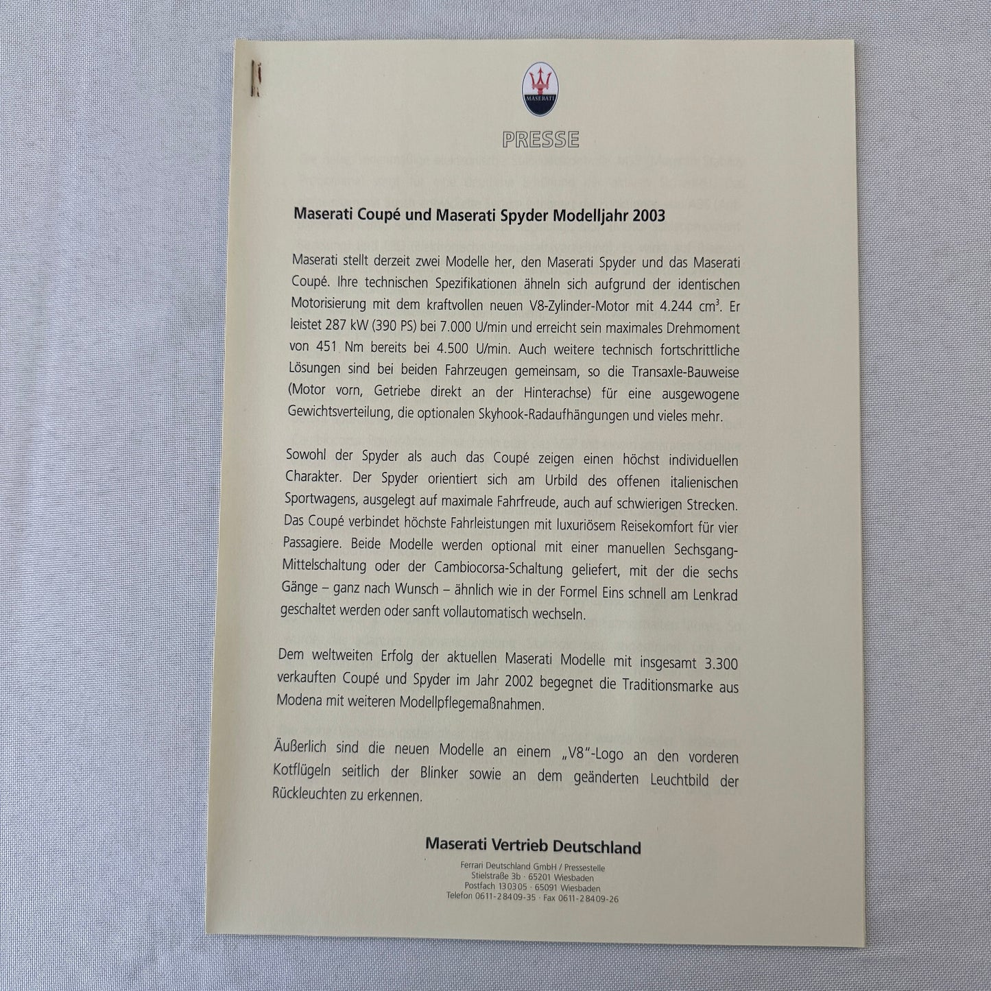 2003 Maserati Coupe & Maserati Spyder Press Kit Brochure Photo CD