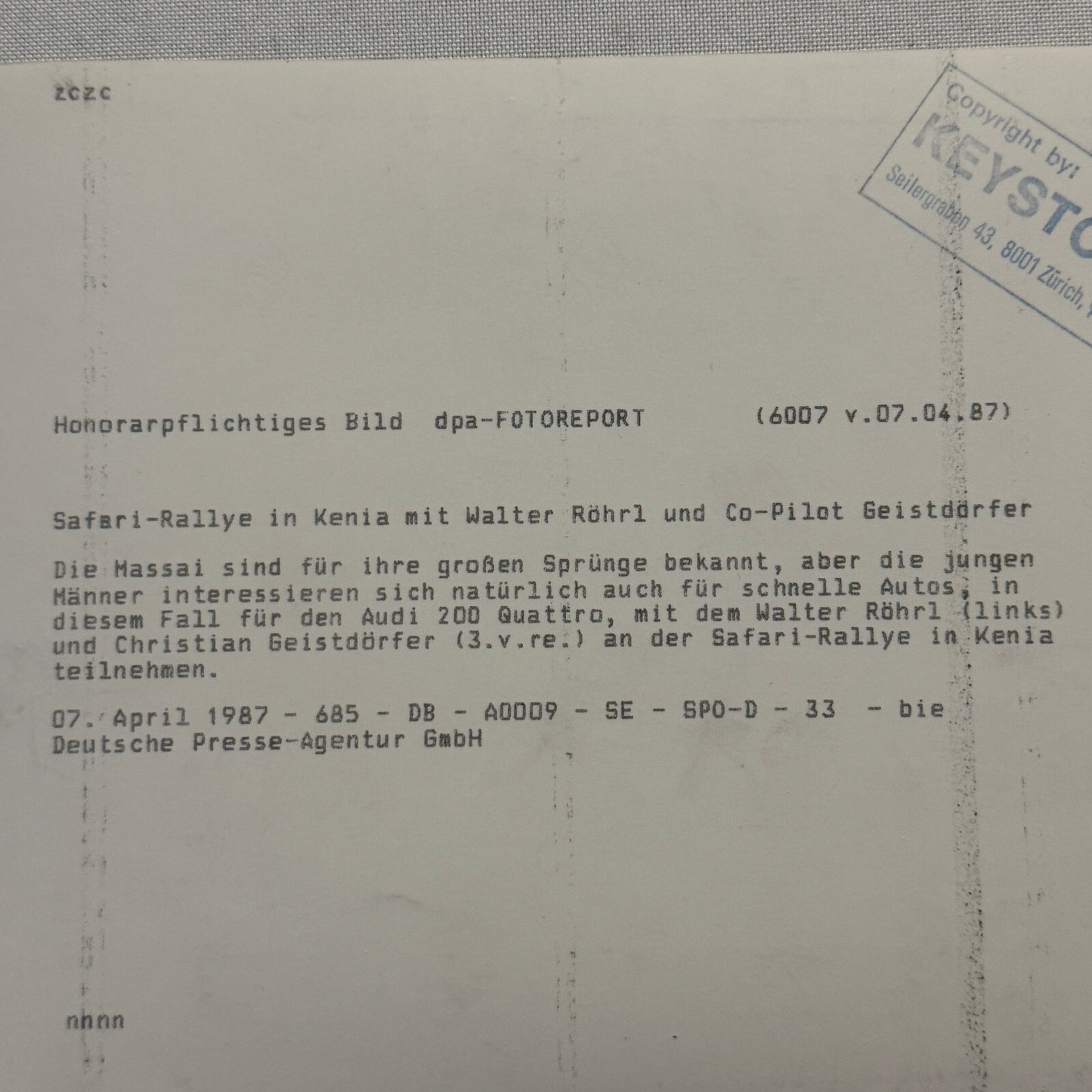 Audi 200 Quattro Safari Rallye Rally Kenya Masai Tribe Press Photo Photograph