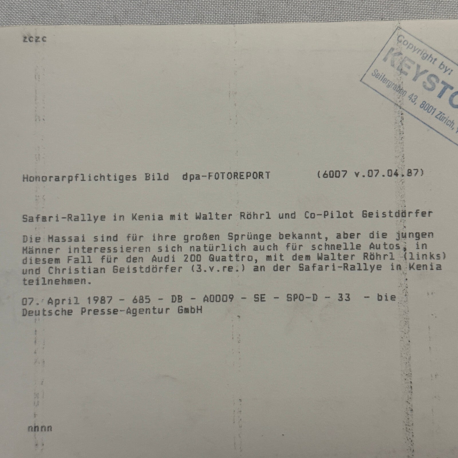 Audi 200 Quattro Safari Rallye Rally Kenya Masai Tribe Press Photo Photograph