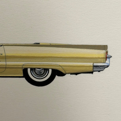 1959 Ford Thunderbird Convertible Car Illustration Art Drawing Vintage Miniature