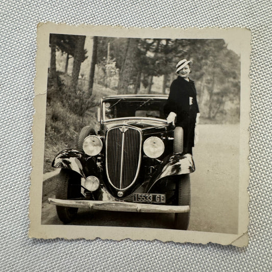 Vintage Photograph Photo Print Stylish Woman with Beautiful Automobile Car
