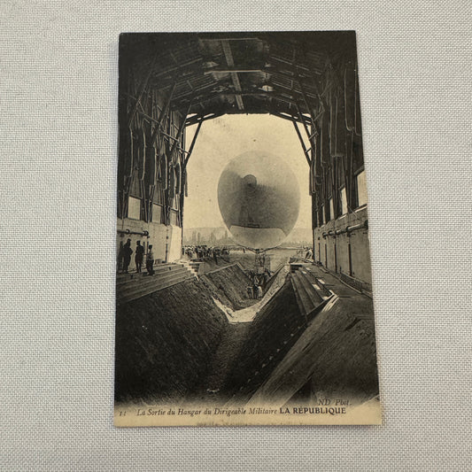 Vintage Zeppelin Airship Dirigible Postcard Post Card French Republique Military