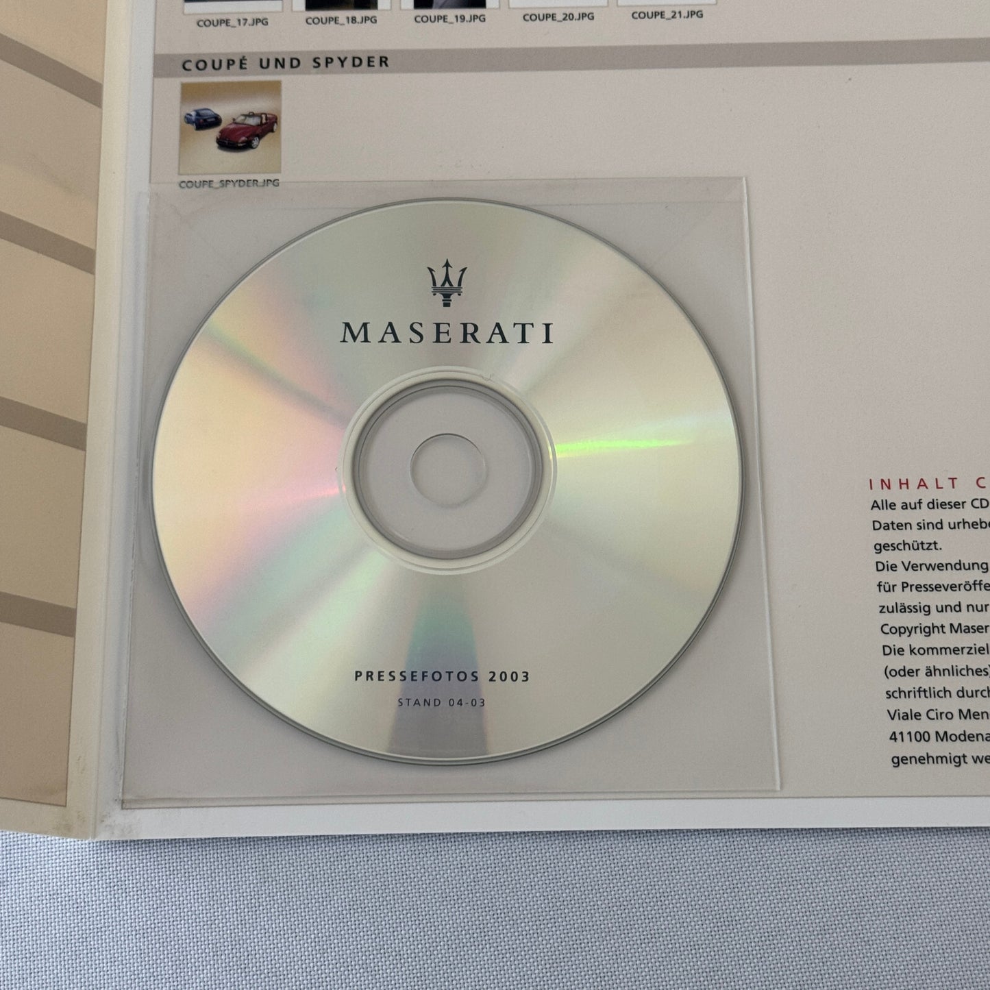 2003 Maserati Coupe & Maserati Spyder Press Kit Brochure Photo CD