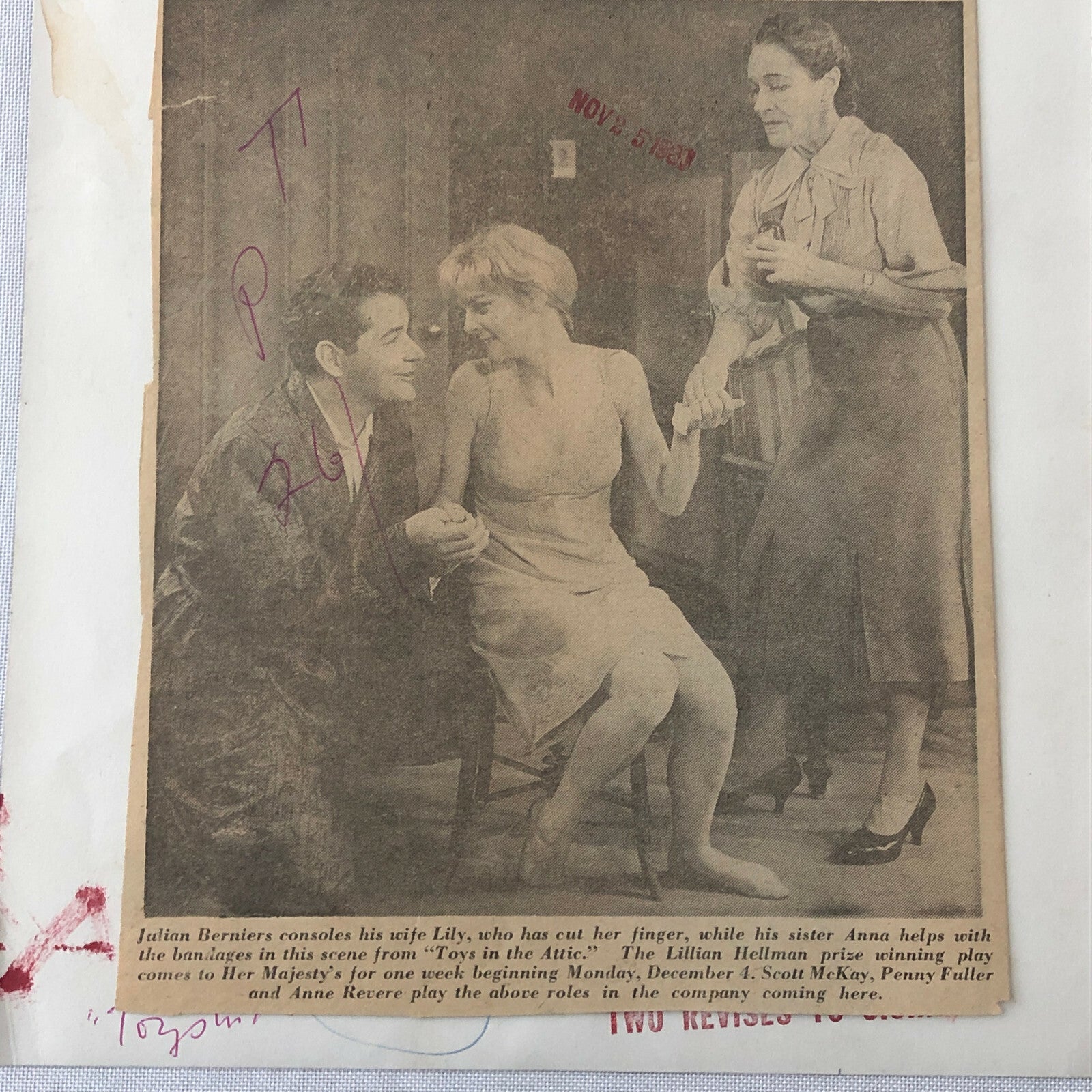 Vintage Press Photo Photograph Montreal Theater Actors Toys in the Attic Play 