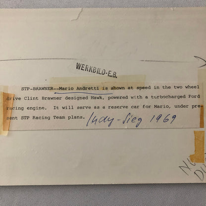 Mario Andretti Indianapolis Indy Racing Photo Photograph 1969 Hawk Car Brawner