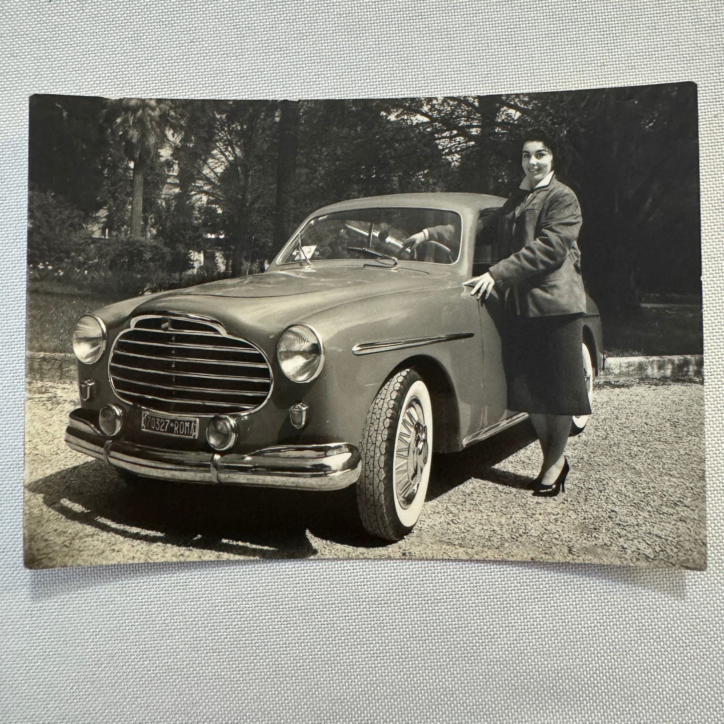 Woman with Beautiful Car Automobile Photo Photograph Italian Fiat 1100 Vignale