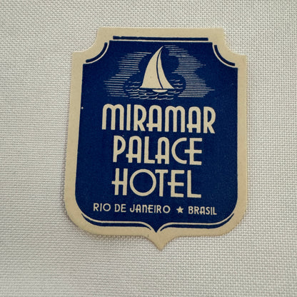 Vintage Hotel Travel Luggage Label Rio de Janeiro Brazil Brasil Miramar Palace
