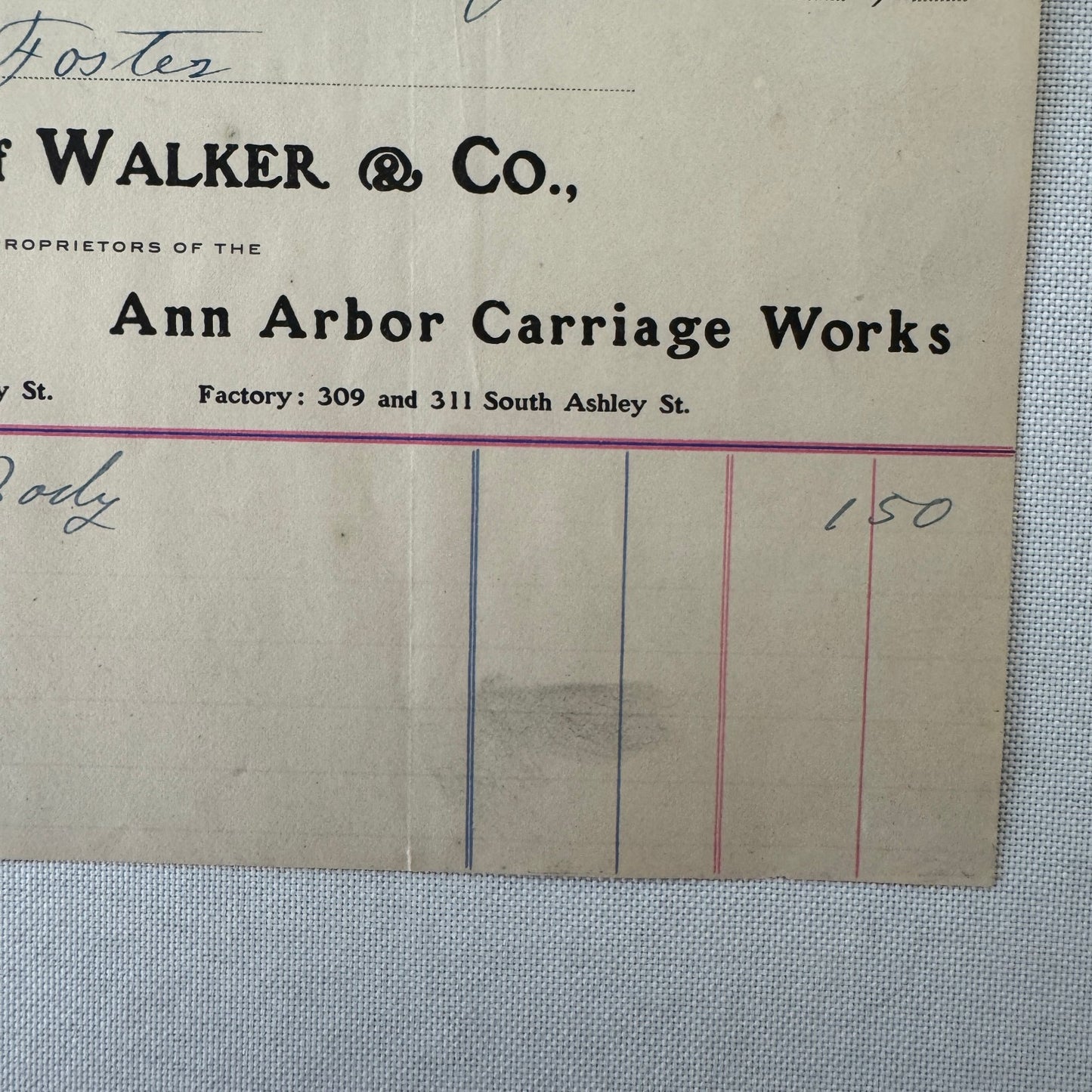 Walker and Company Receipt Letterhead Document 1908 Carriage Sleigh Ann Arbor MI
