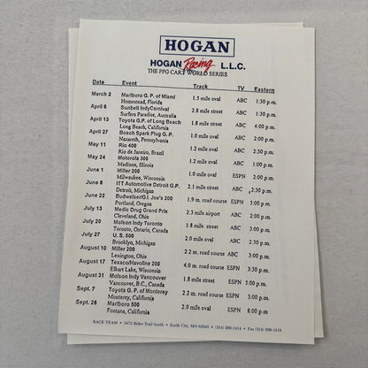 Hogan Racing PPG CART Dario Franchitti Reynard Mercedes Car Racing Press Kit