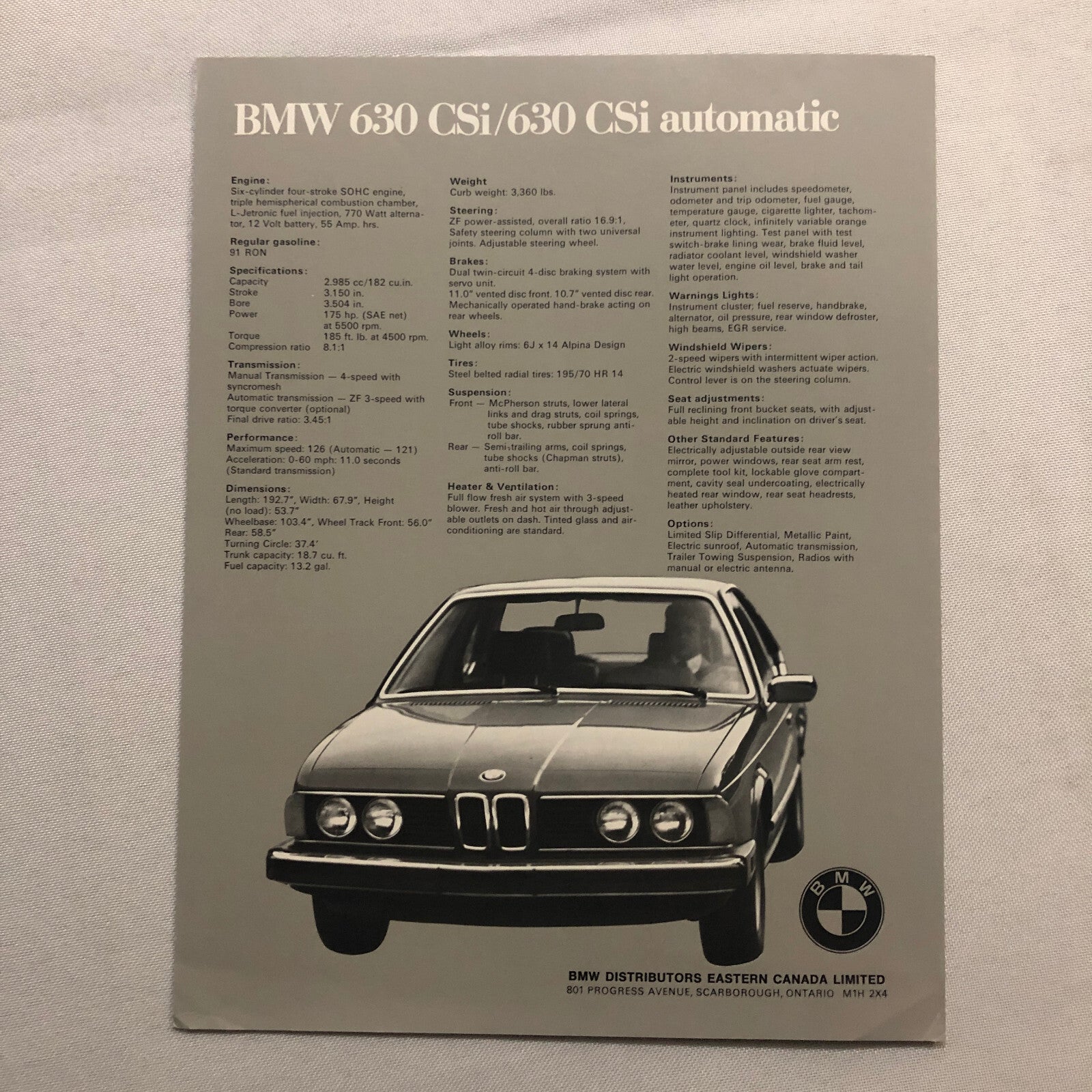 Vintage BMW Sales Brochure Catalog - 630 CSi 320i 530i Automatic 