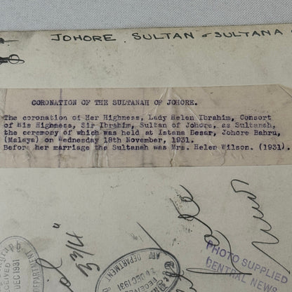 Sultanah of Johore Lady Helen Ibraham Press Photo Vintage 1931 Sultan Malysia