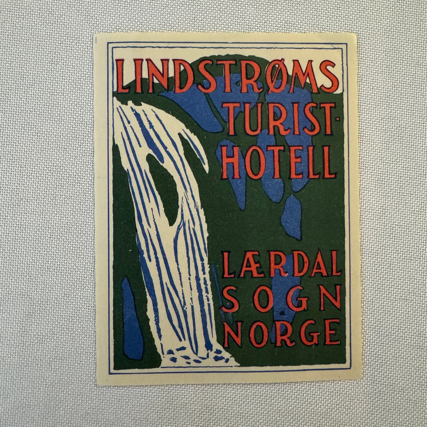 Vintage Hotel Travel Luggage Label Lindstroms Hotel Laerdal Sogn Norway
