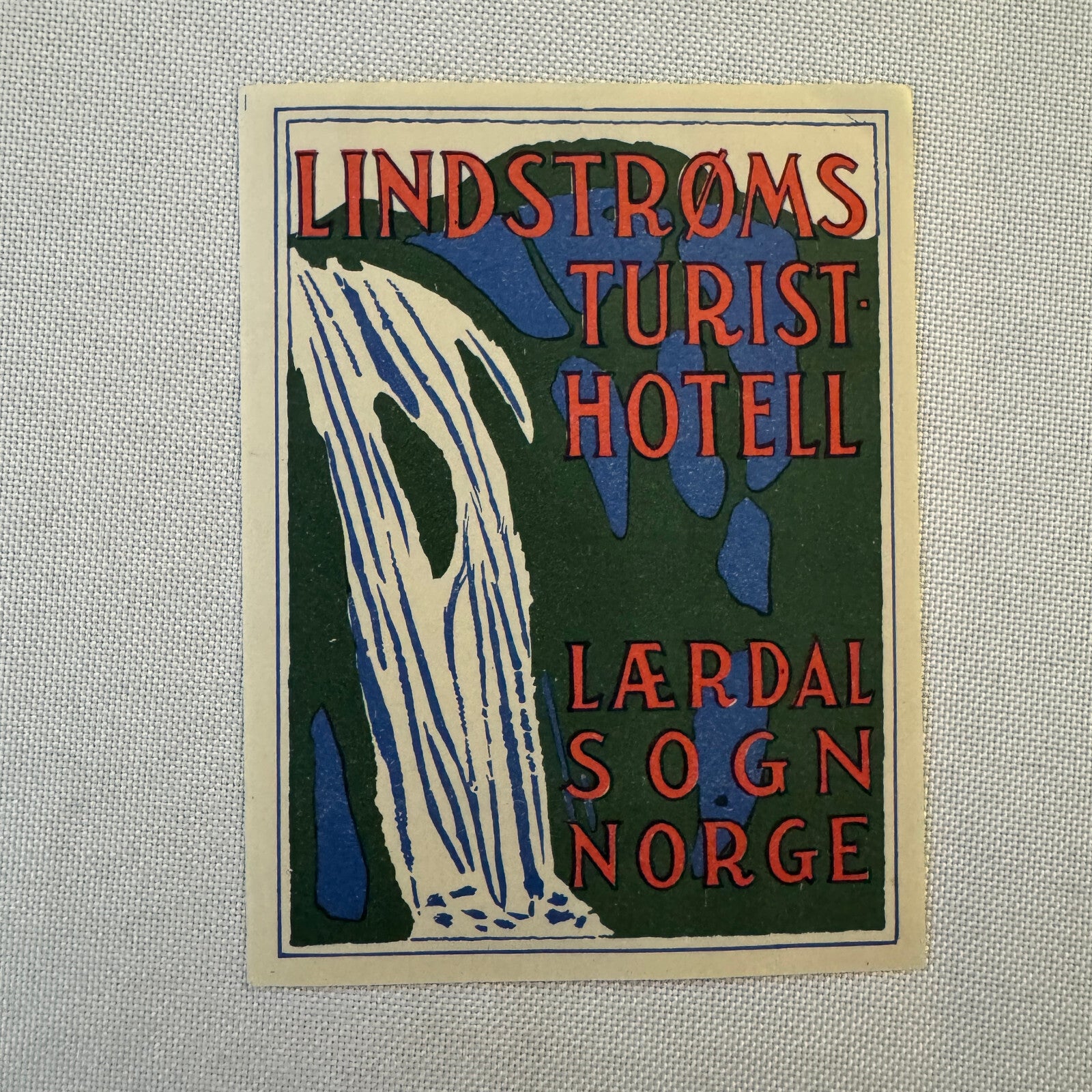 Vintage Hotel Travel Luggage Label Lindstroms Hotel Laerdal Sogn Norway